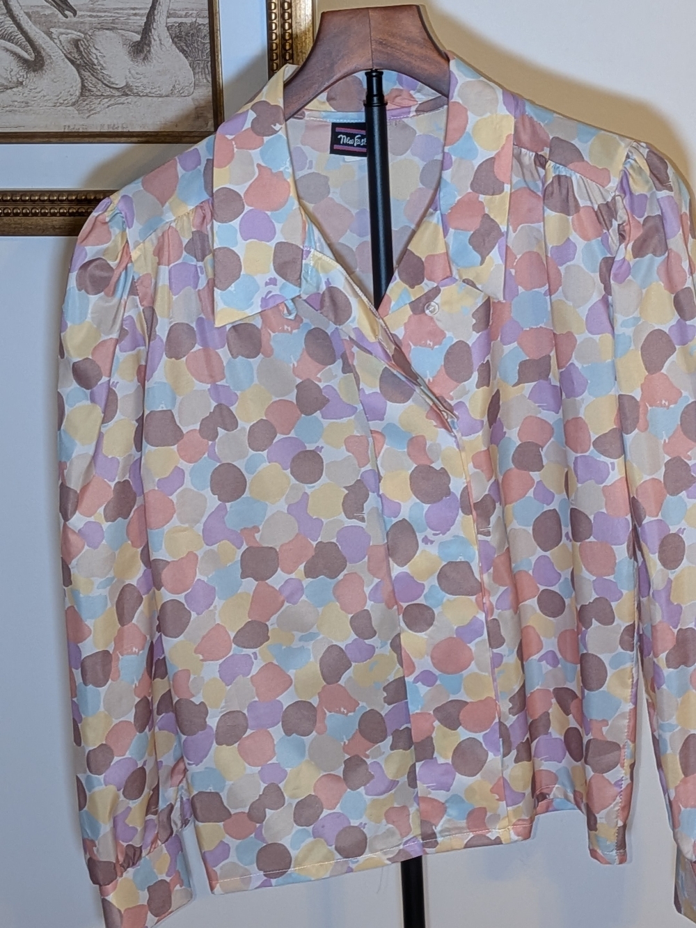 Vintage New Fashion Pastel Polka Dot Blouse Size 12